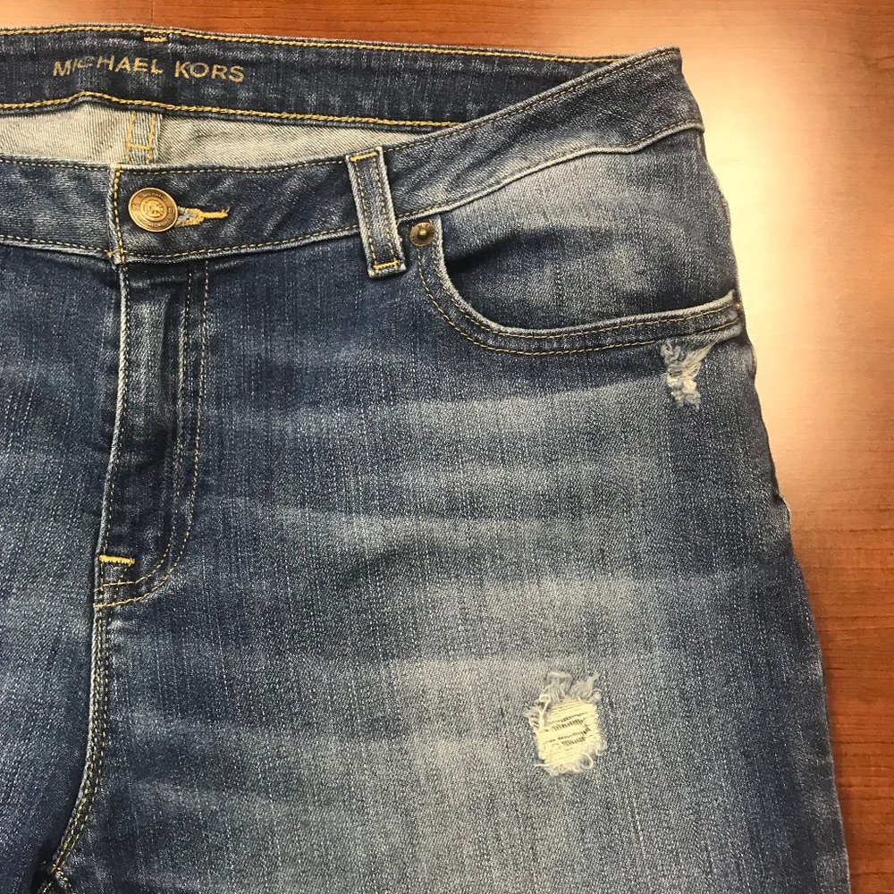 MICHAEL KORS Medium Wash Distressed Skinny Jeans - Picture 3 of 7